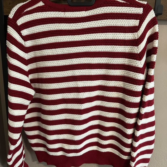 Red and White Striped Women's Sweater - Picture 2 of 3